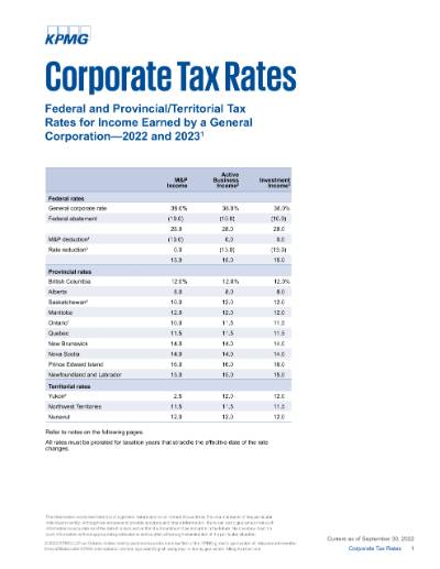 Canadian Corporate Tax Tables Kpmg Canada 7814