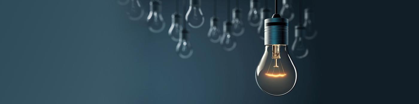 glowing hanging light bulb