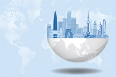 China city landmarks on the Earth sphere