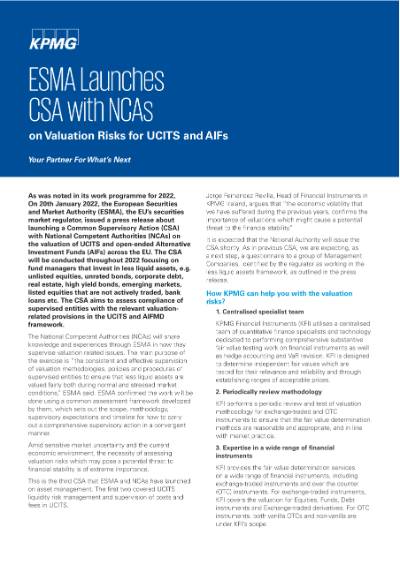 ESMA Launches CSA with NCAs - Common Supervisory Action - KPMG Ireland