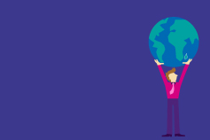 illustrated man holding globe