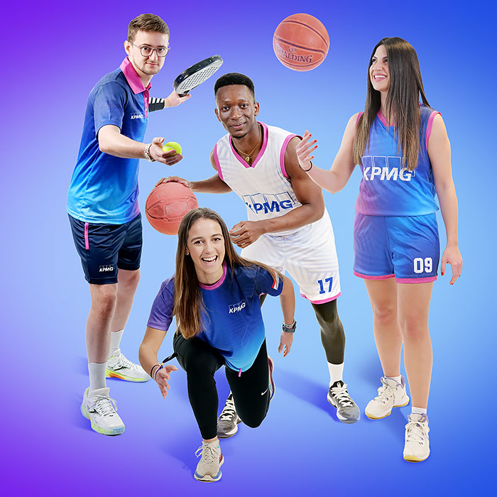 Group of four people in sports outfit
