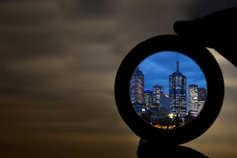 Looking at the city through magnifying glass