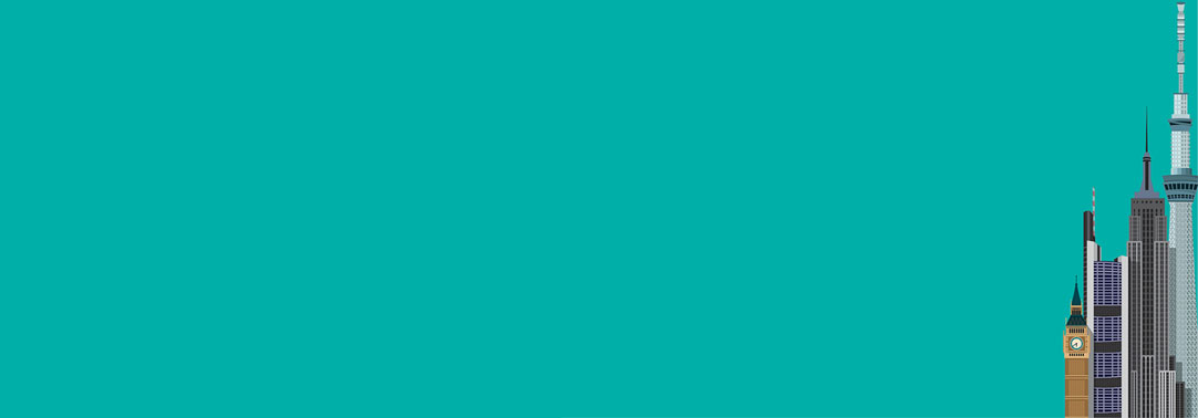 Highrise buildings against a green background