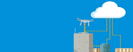 Illustration of buildings connected to cloud