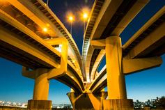 Bridge view from below in night light