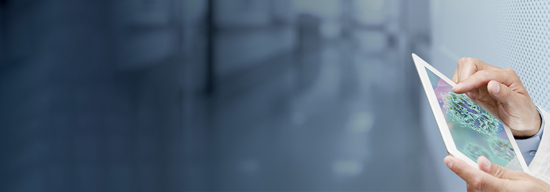 Finger pointing on tab against blurred background