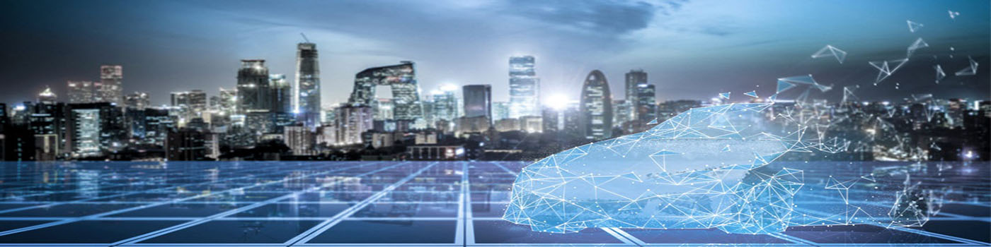 geometric fragments of car against city background