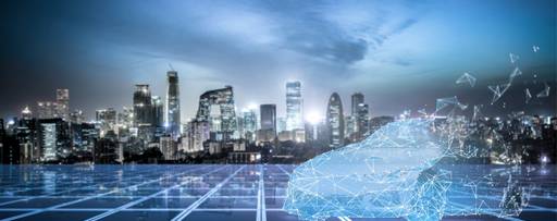 Car in front of skyline