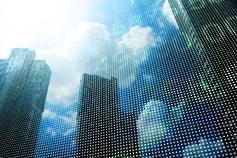 stock market price display with modern building background