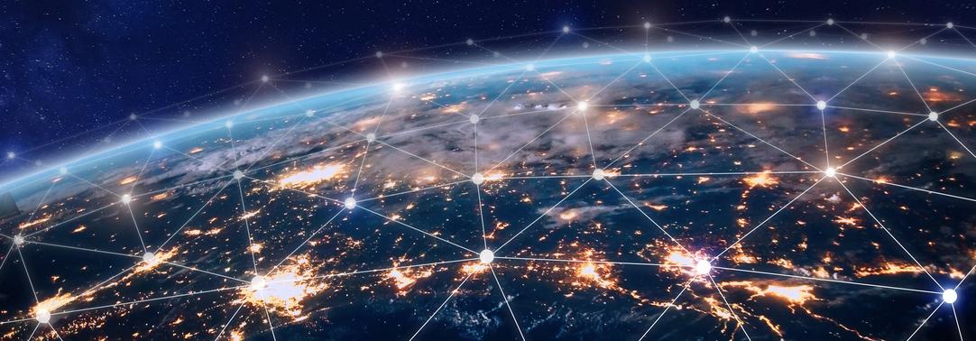 Twinkling side view of earth connected with nodes