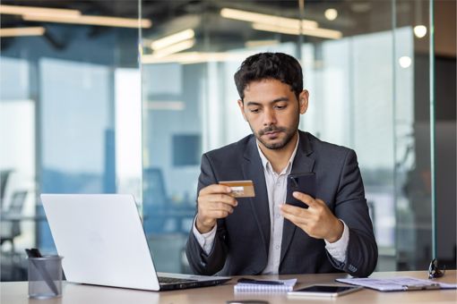 person looking at the card