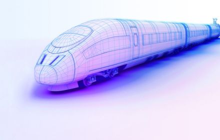 3D model wireframe of a high speed train