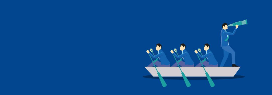 4 people sailing boat blue background illustration