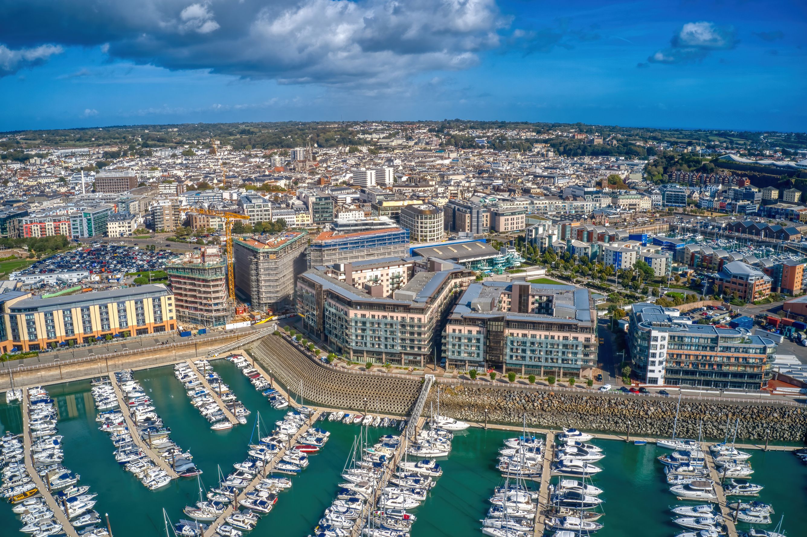 Aerial View of St. Helier, Jersey during early Autumn