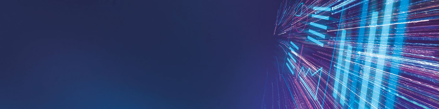 imagem abstrata em azul com linhas coloridas no canto esquerdo