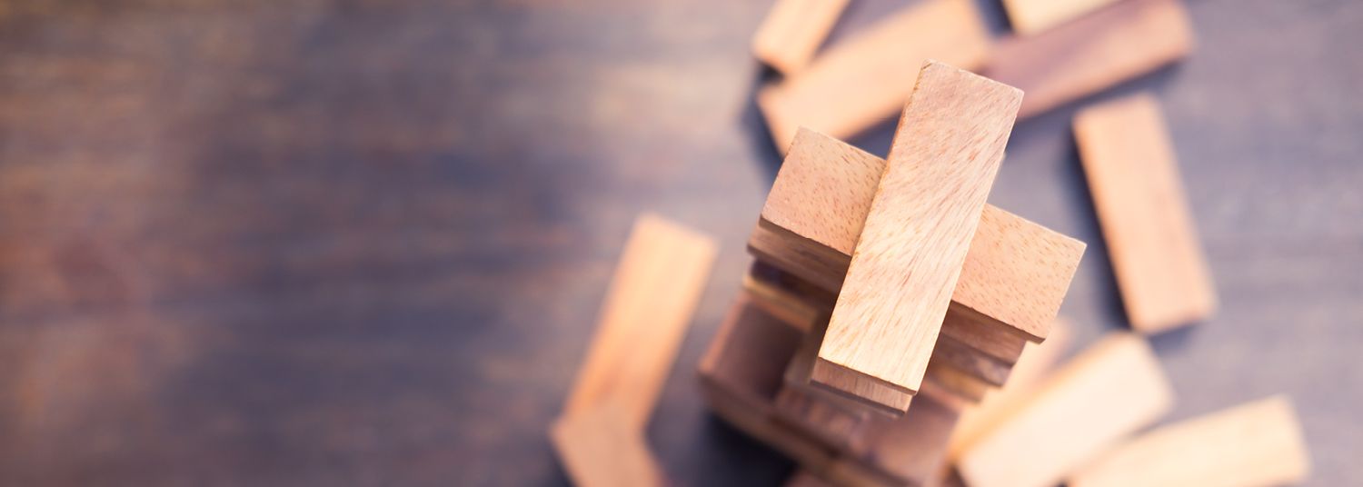 aerial view of stack made out of jenga blocks