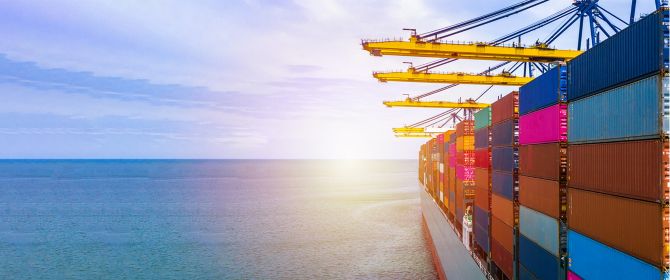 Ship with exported and imported goods