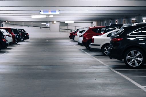 Company cars in office parking