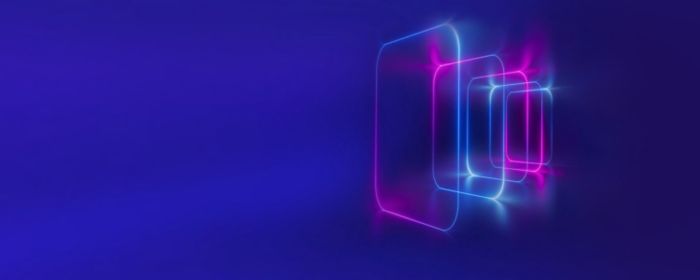 Abstract neon rectangular light tunnel