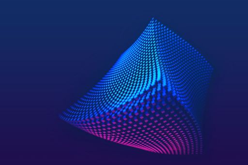 Abstract waving pyramid particles on blue background