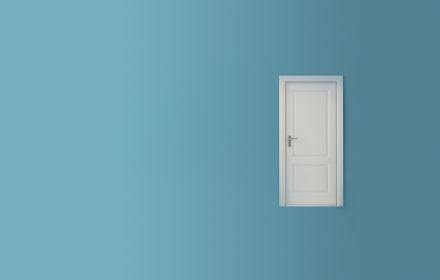 White door on blue background