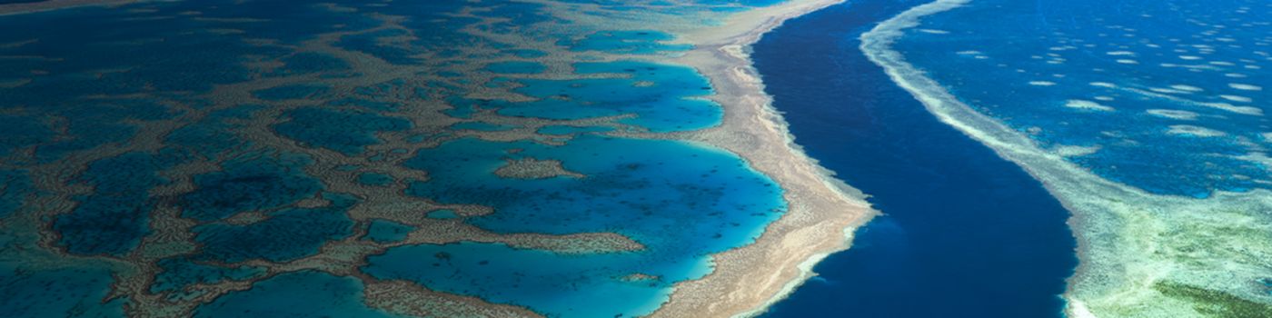 Aerial view of blue river and great barrier reef