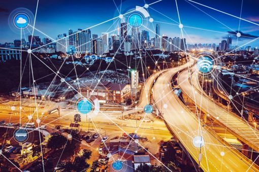 aerial view of city during night