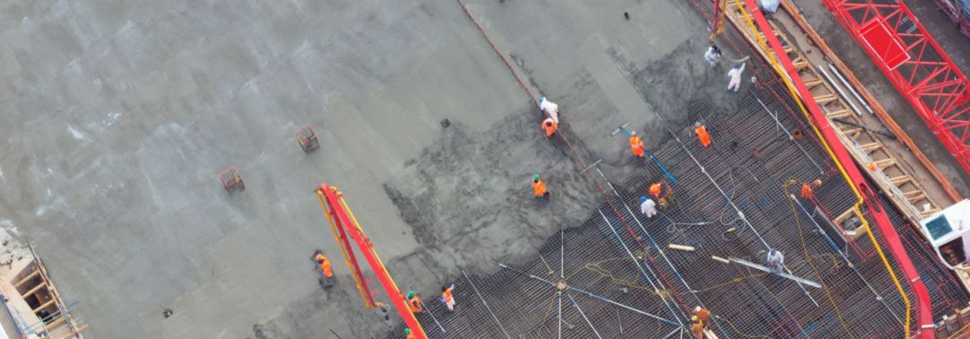 Aerial view of construction workers