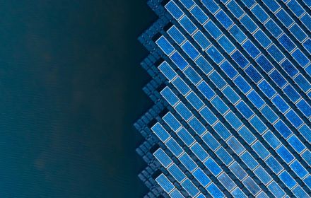 aerial view of floating solar power plant