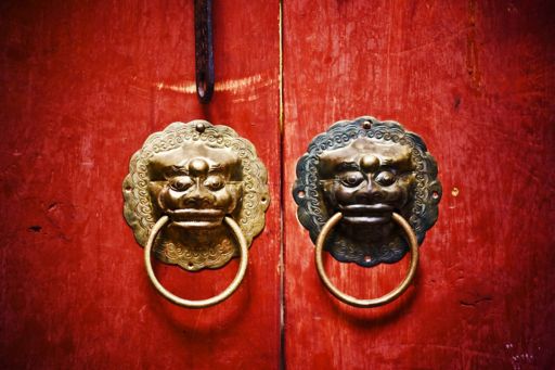 Ancient chinese red door knocker