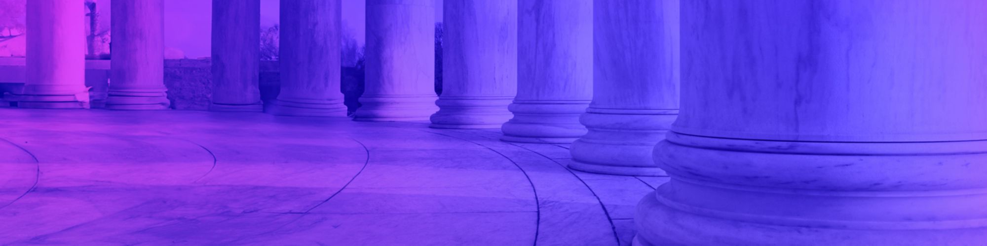 Pillars at the front of a building with a purple overlay