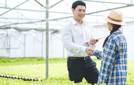 Business man hand shake with woman farmer after successful agreement