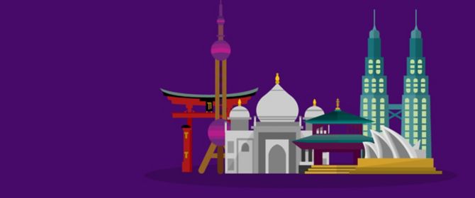 Asian wonders of the world illustration against purple background