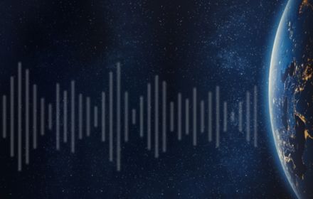 audio radiations coming out of globe banner