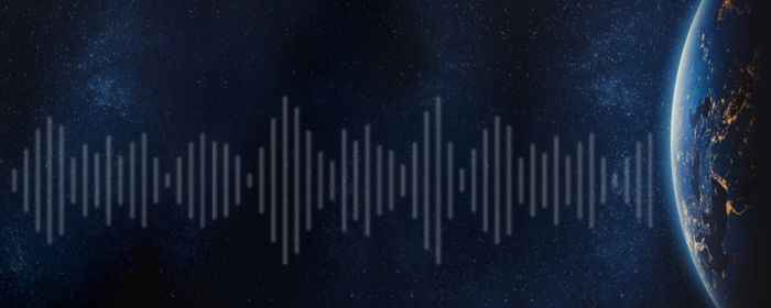 audio radiations coming out of globe banner