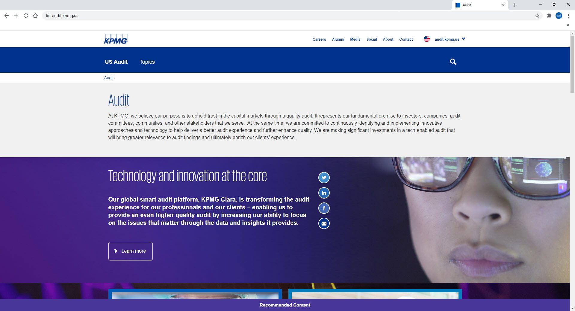 Access the new website for KPMG Audit U.S.: https://audit.kpmg.us/