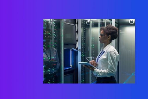 woman in a server room