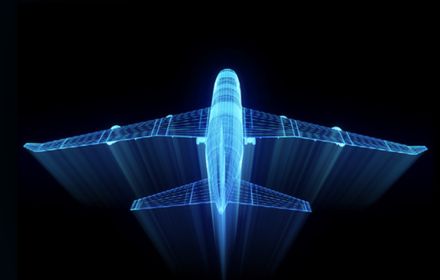 Blue digital airplane figure taking off