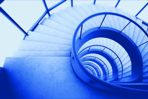 Blue spiral staircase