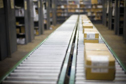 Boxes and packages on a conveyor belt