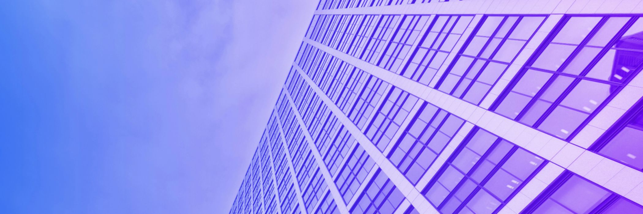 Close up view of a building with a purple and blue overlay