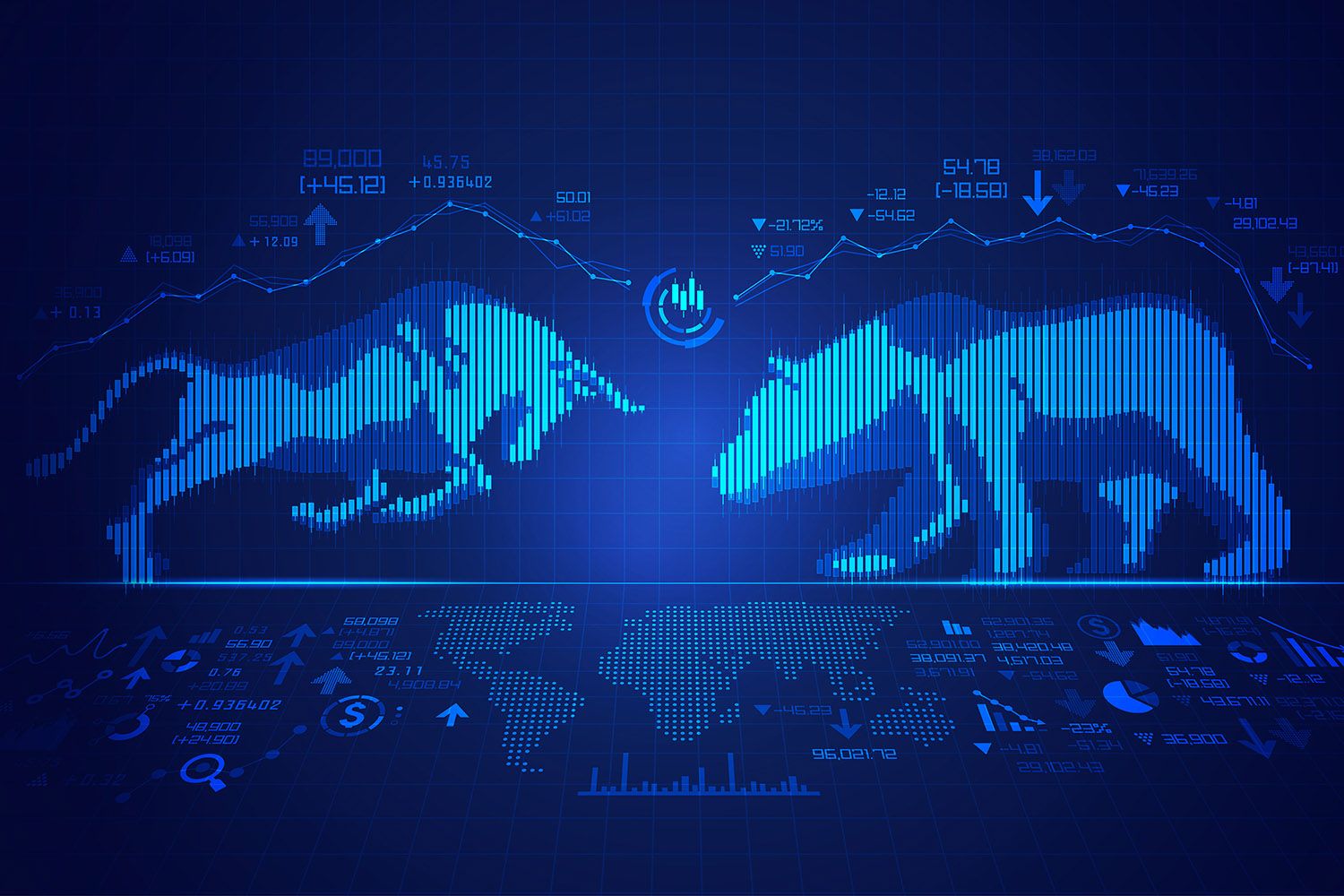 bull and bear combined with candlestick