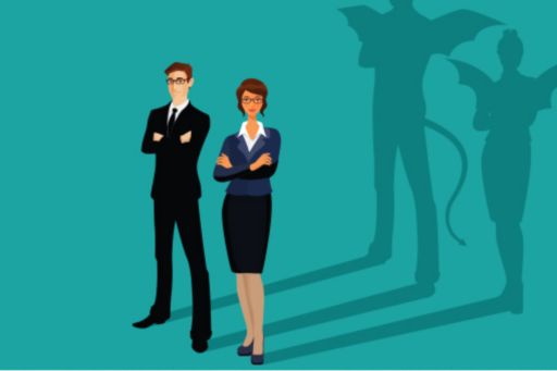 illustrated business people with devilish shadows