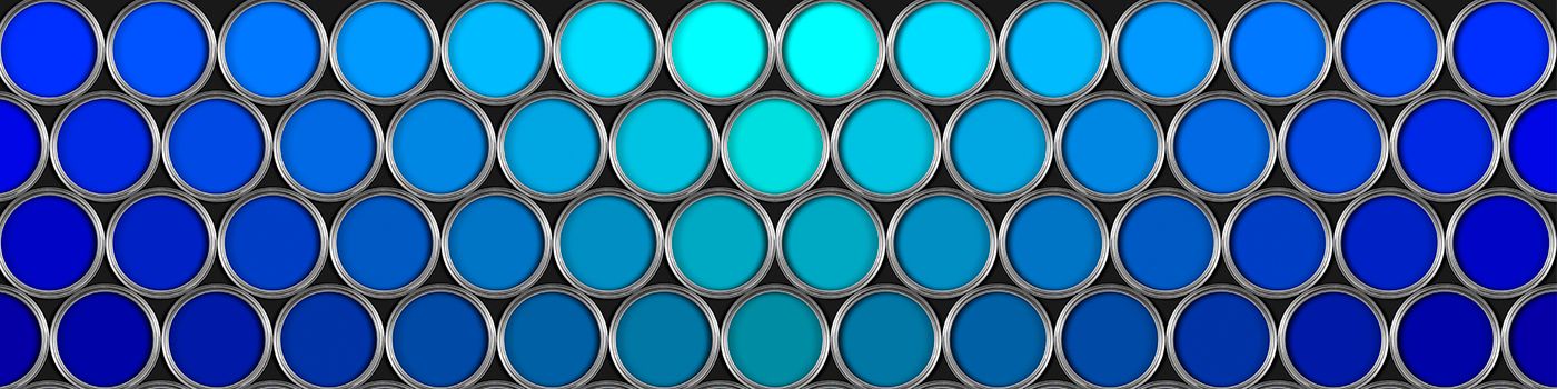 Cans in shades of blue