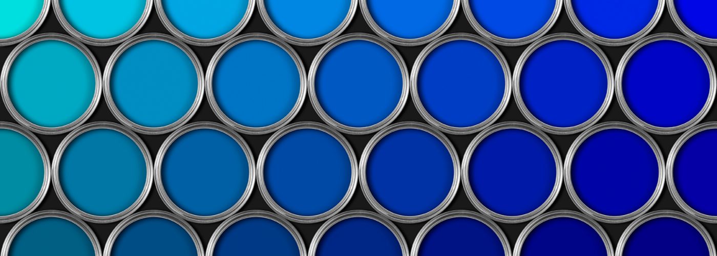 Cans in shades of blue