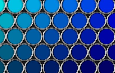 Cans in shades of blue