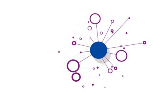 Circles connected via lines with one blue circle in the middle