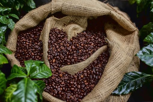 a sack filled with coffee beans