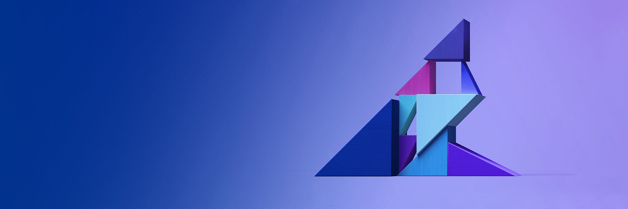 Conceptual coloured triangles on blue gradient background